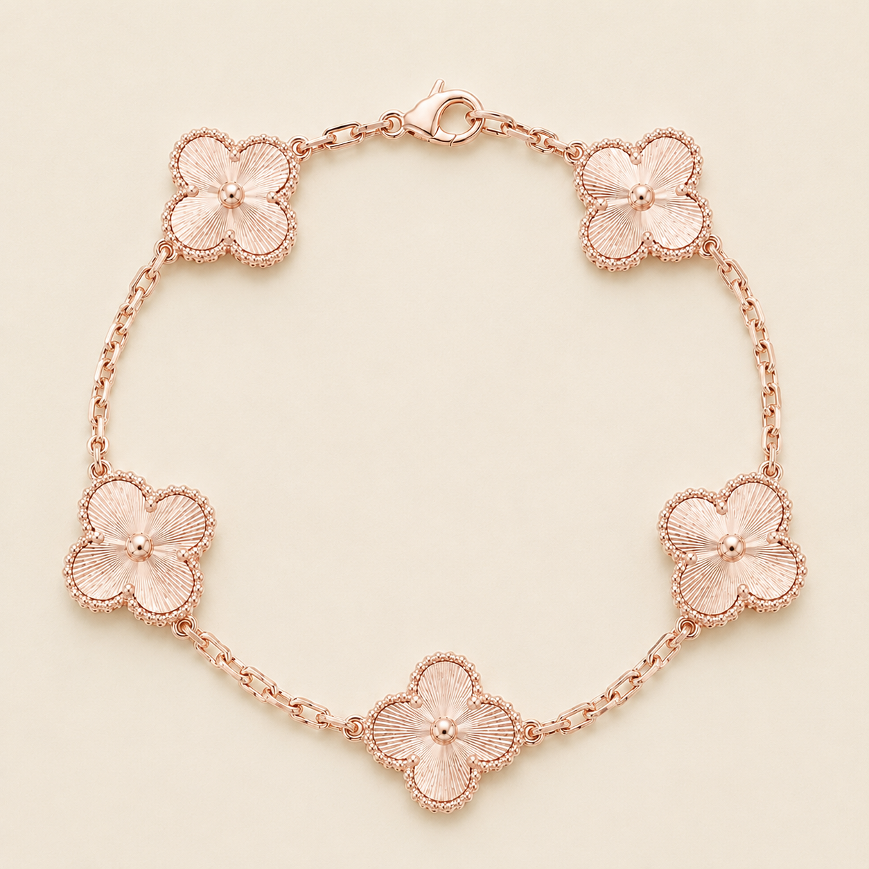Vintage Five-Motif Guilloché Clover Bracelet