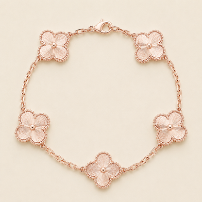Vintage Five-Motif Guilloché Clover Bracelet