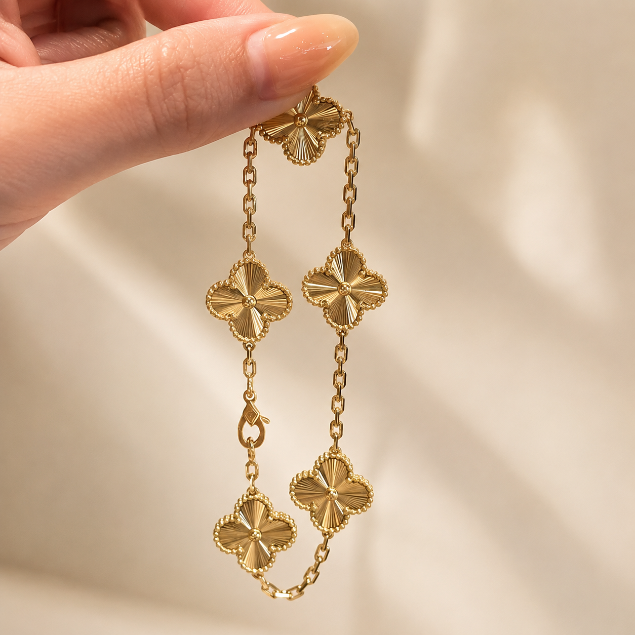 Vintage Five-Motif Guilloché Clover Bracelet