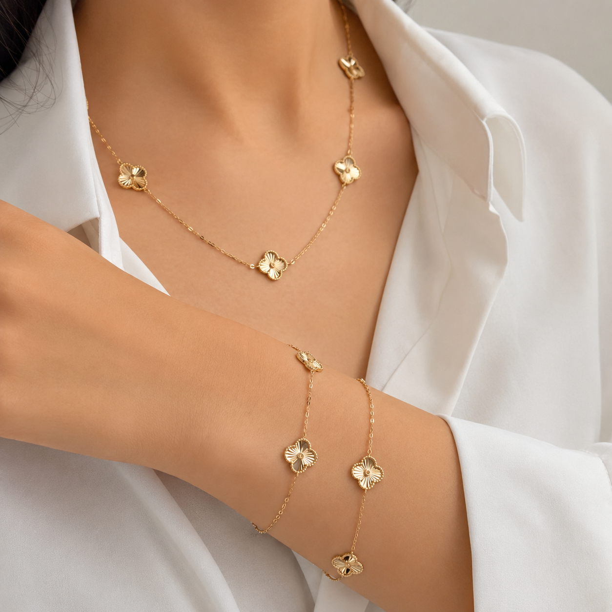 Vintage Five-Motif Guilloché Clover Bracelet