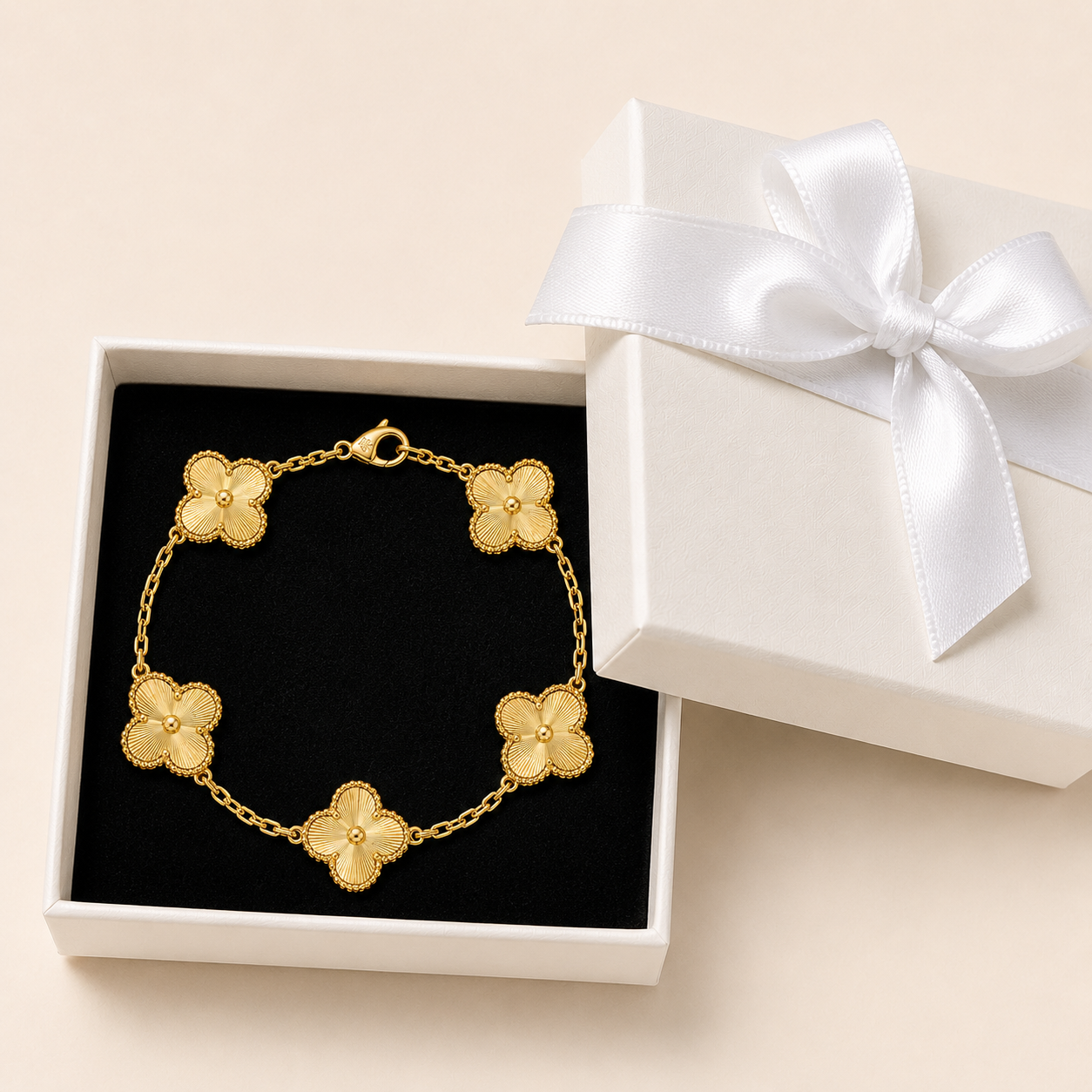 Vintage Five-Motif Guilloché Clover Bracelet