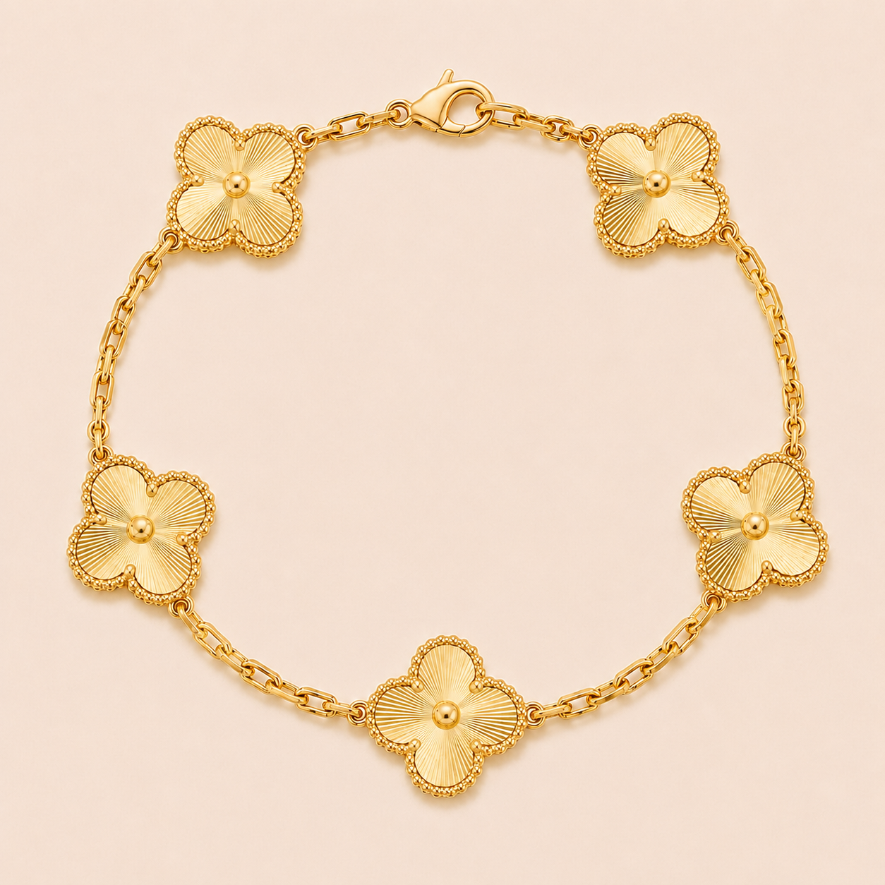 Vintage Five-Motif Guilloché Clover Bracelet