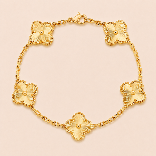 Vintage Five-Motif Guilloché Clover Bracelet