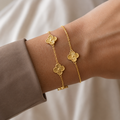 Vintage Five-Motif Guilloché Clover Bracelet