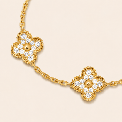 Vintage Five-Motif Pavé Clover Bracelet