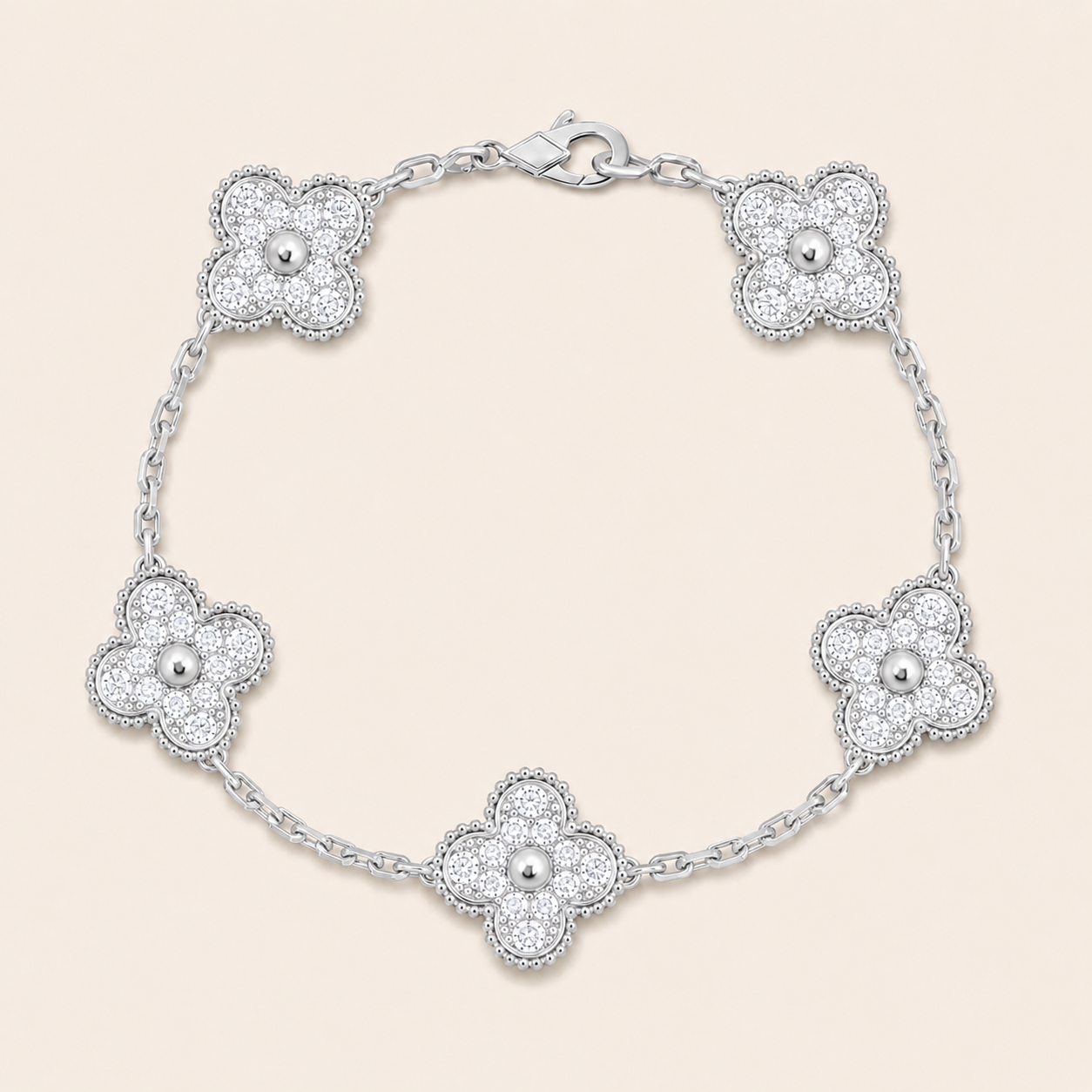 Vintage Five-Motif Pavé Clover Bracelet