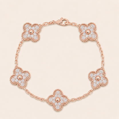 Vintage Five-Motif Pavé Clover Bracelet