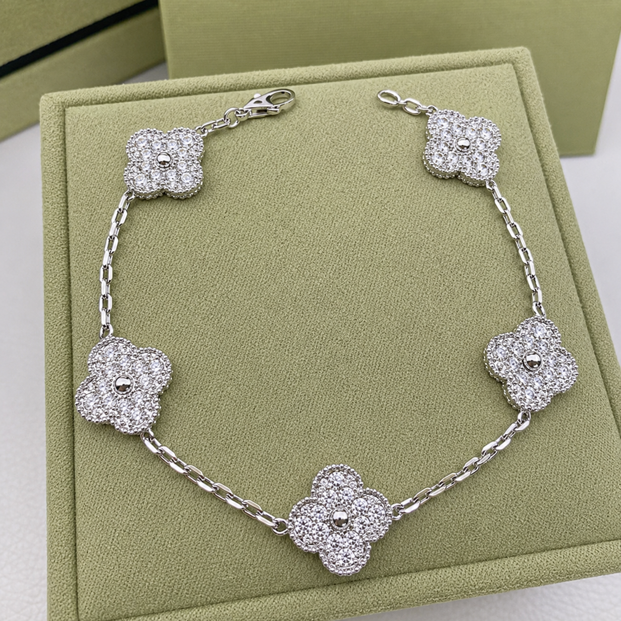 Vintage Five-Motif Pavé Clover Bracelet