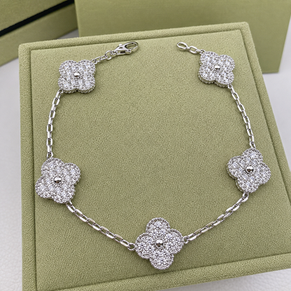 Vintage Five-Motif Pavé Clover Bracelet
