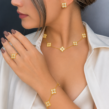 Vintage Five-Motif Pavé Clover Bracelet