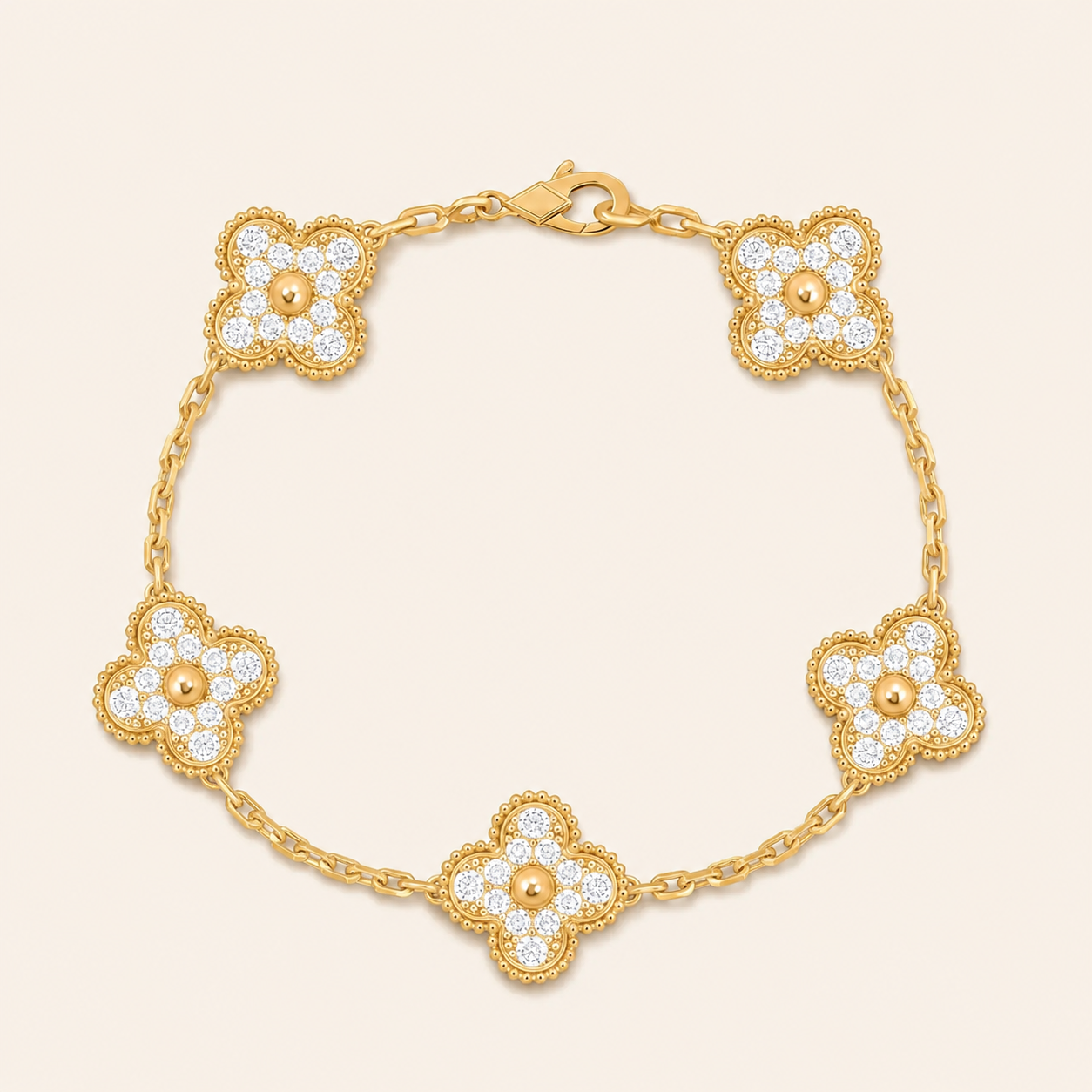 Vintage Five-Motif Pavé Clover Bracelet