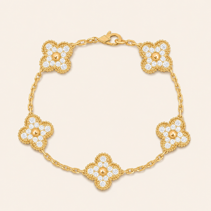 Vintage Five-Motif Pavé Clover Bracelet