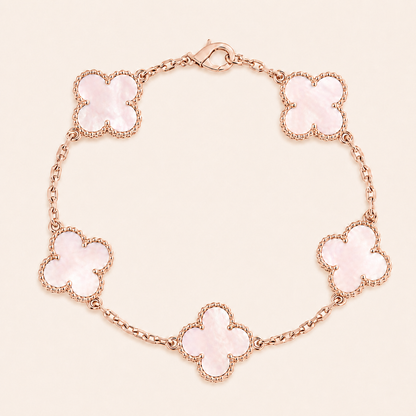 Vintage Five-Motif Pink Mother-of-Pearl Clover Bracelet