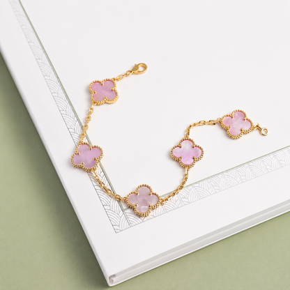 Vintage Five-Motif Pink Mother-of-Pearl Clover Bracelet