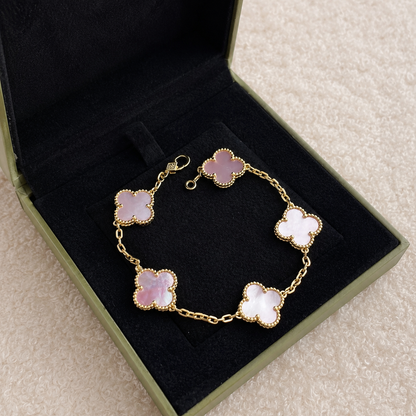 Vintage Five-Motif Pink Mother-of-Pearl Clover Bracelet