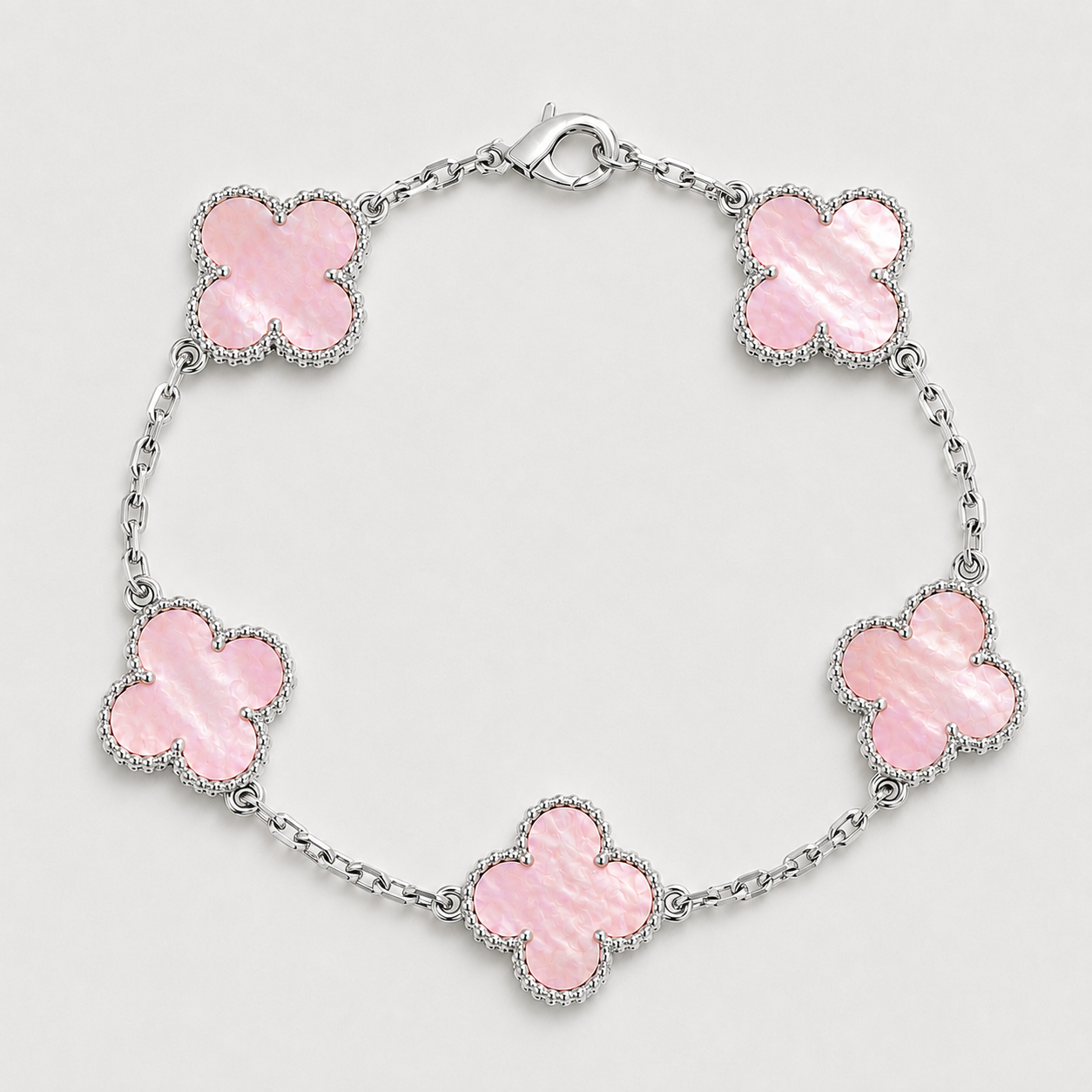 Vintage Five-Motif Pink Mother-of-Pearl Clover Bracelet
