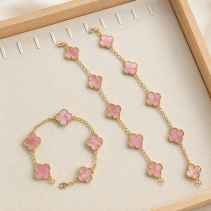 Vintage Five-Motif Pink Mother-of-Pearl Clover Bracelet