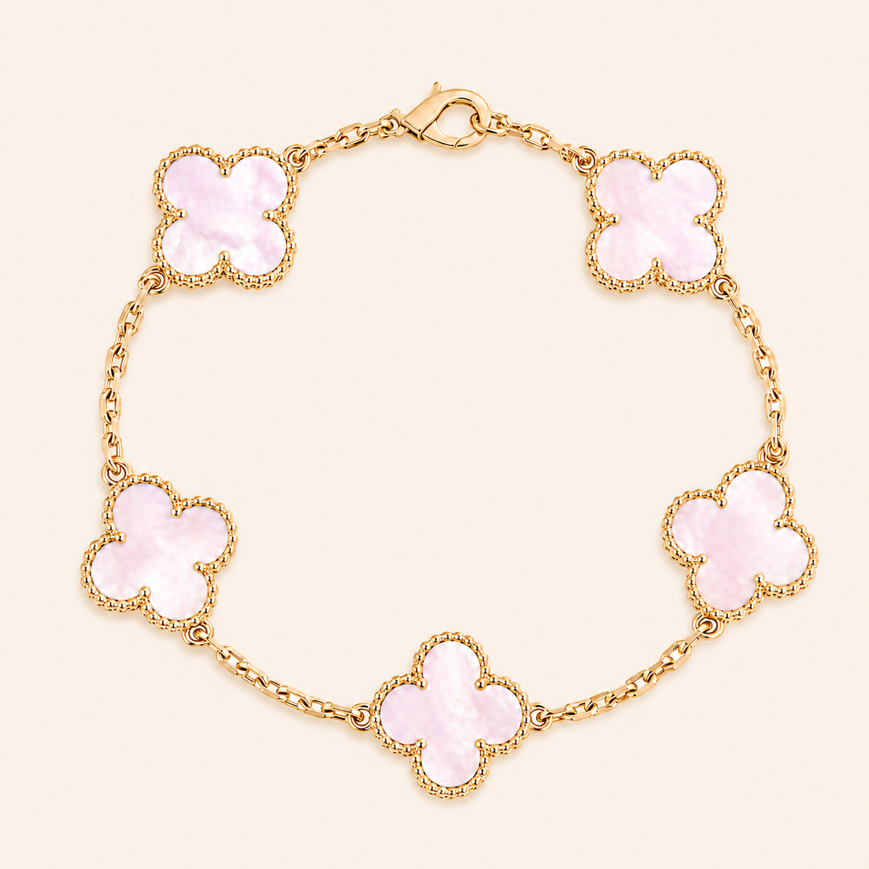 Vintage Five-Motif Pink Mother-of-Pearl Clover Bracelet