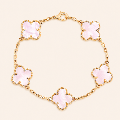 Vintage Five-Motif Pink Mother-of-Pearl Clover Bracelet
