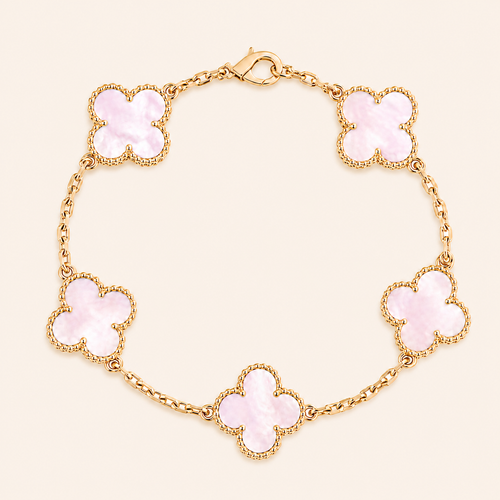 Vintage Five-Motif Pink Mother-of-Pearl Clover Bracelet