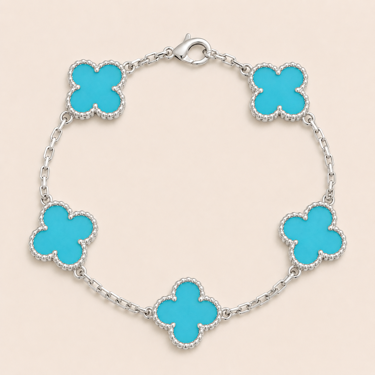 Vintage Five-Motif Turquoise Clover Bracelet