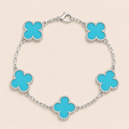 Vintage Five-Motif Turquoise Clover Bracelet