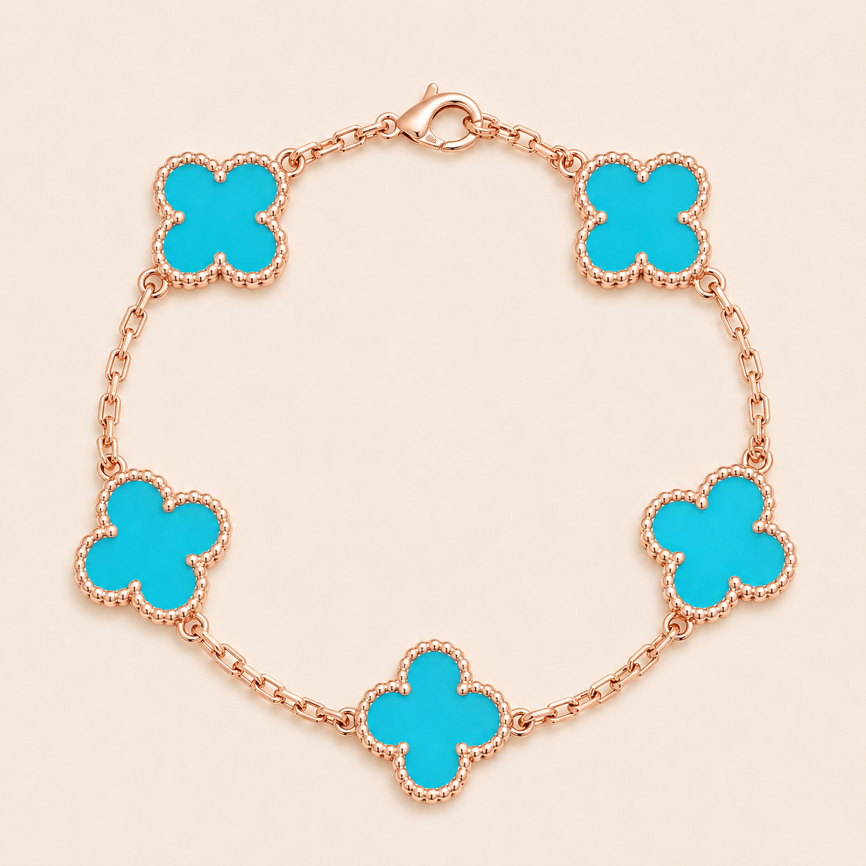 Vintage Five-Motif Turquoise Clover Bracelet