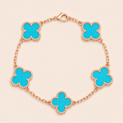 Vintage Five-Motif Turquoise Clover Bracelet