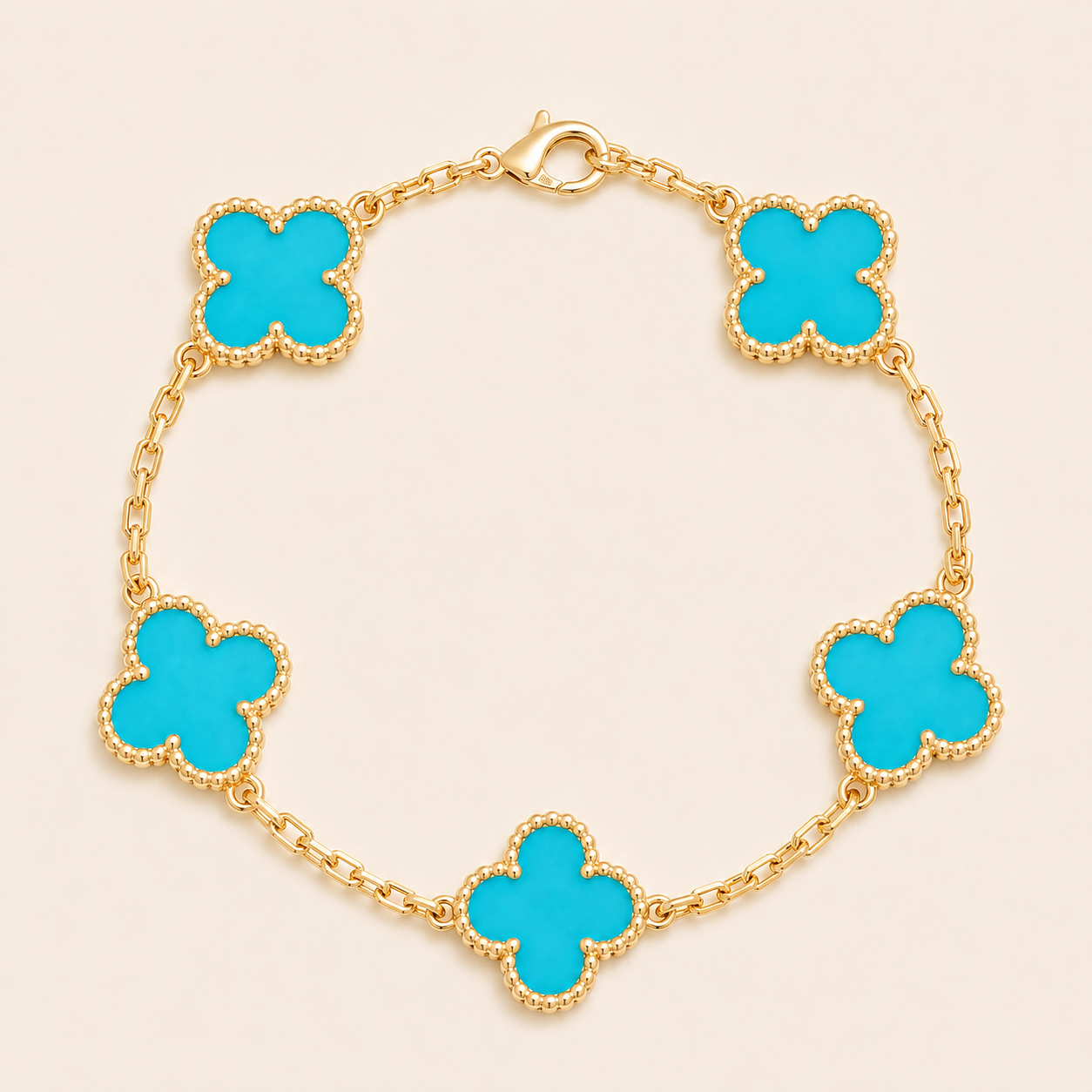 Vintage Five-Motif Turquoise Clover Bracelet