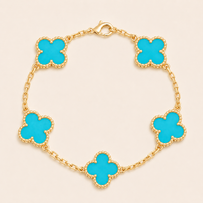 Vintage Five-Motif Turquoise Clover Bracelet