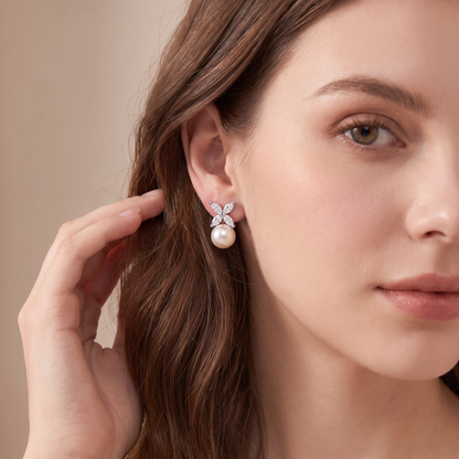 Victoria Pearl And Diamond Stud Earrings