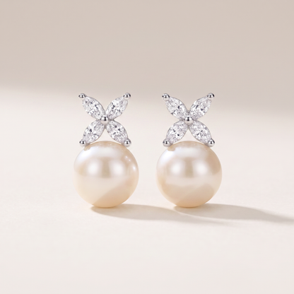 Victoria Pearl And Diamond Stud Earrings