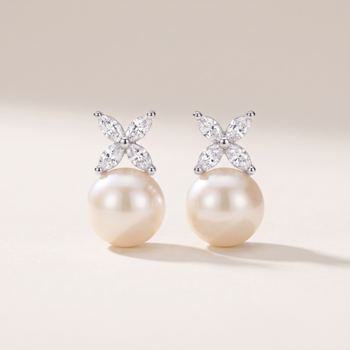 Victoria Pearl And Diamond Stud Earrings