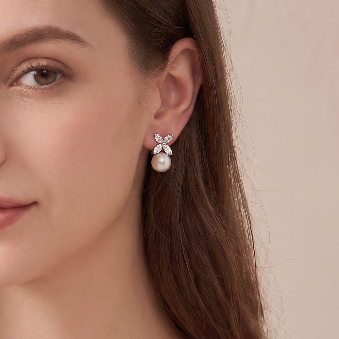 Victoria Pearl And Diamond Stud Earrings