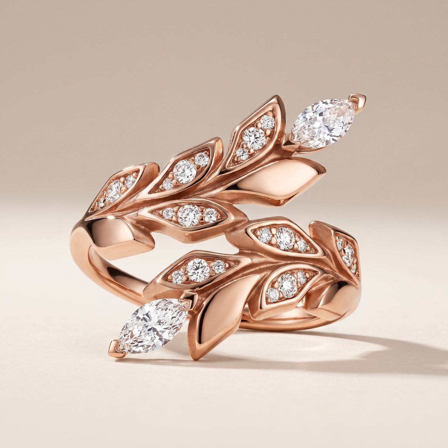 Vine Bypass Leaf Pavé Diamonds Ring
