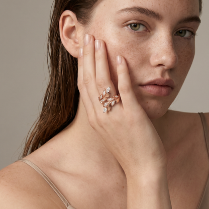 Vine Bypass Leaf Pavé Diamonds Ring