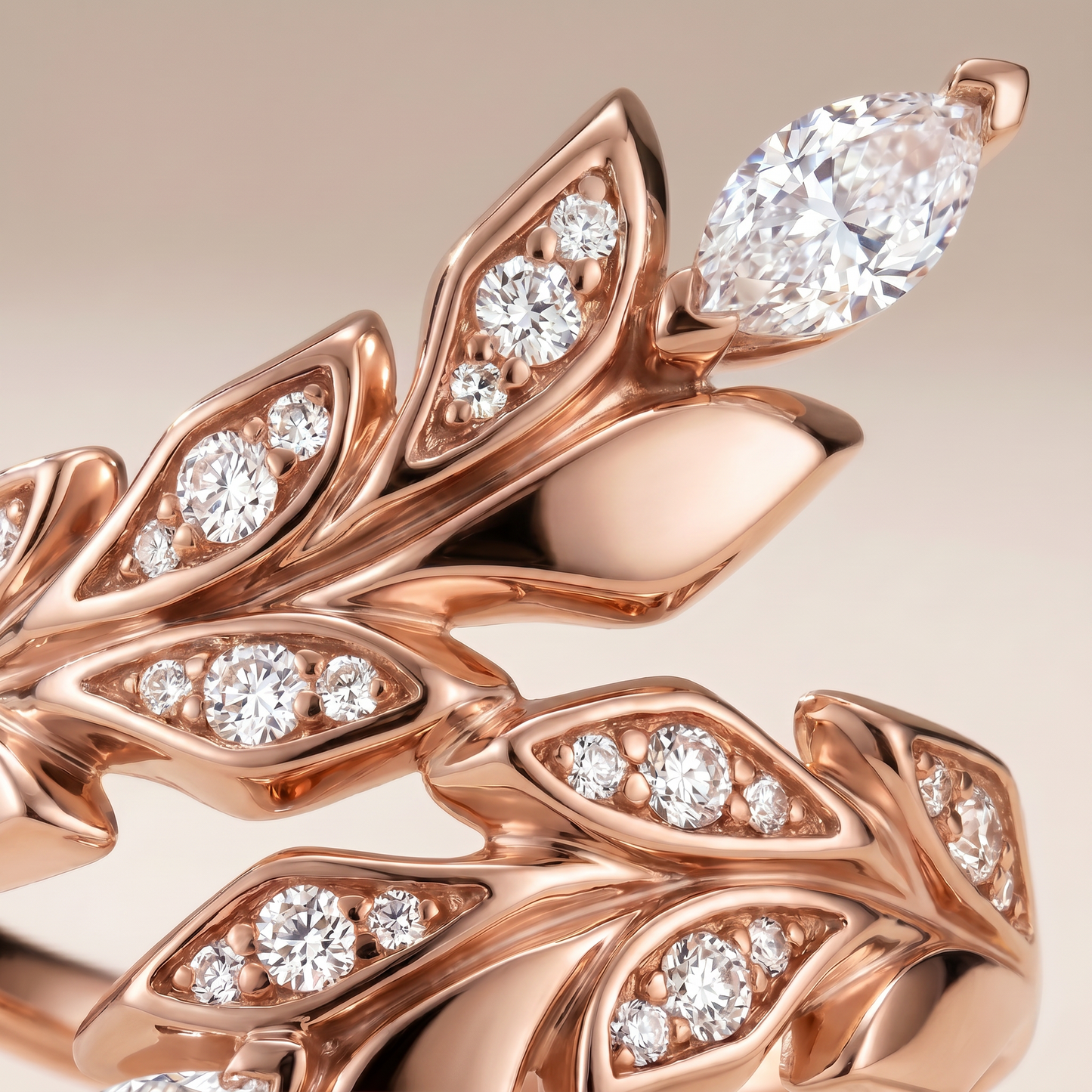 Vine Bypass Leaf Pavé Diamonds Ring