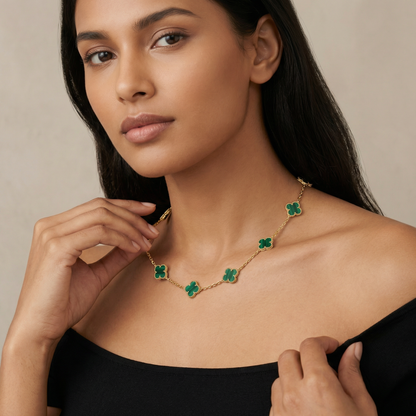 Vintage Alhambra Malachite 10 Motifs Necklace