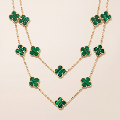 Vintage Alhambra Malachite 20 Motifs Long Necklace
