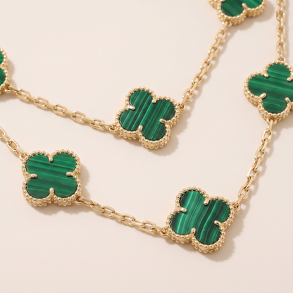 Vintage Alhambra Malachite 20 Motifs Long Necklace