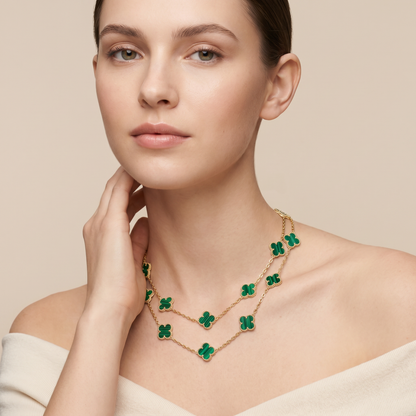 Vintage Alhambra Malachite 20 Motifs Long Necklace