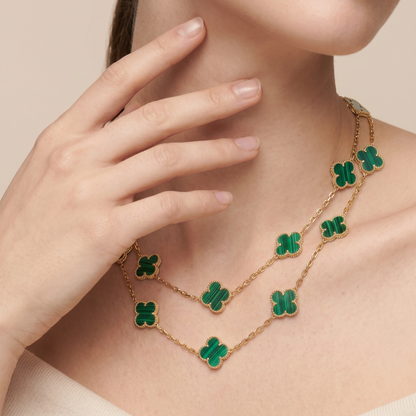 Vintage Alhambra Malachite 20 Motifs Long Necklace
