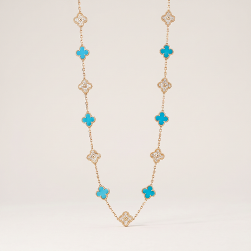 Vintage Alhambra Turquoise 20 Motifs Long Necklace
